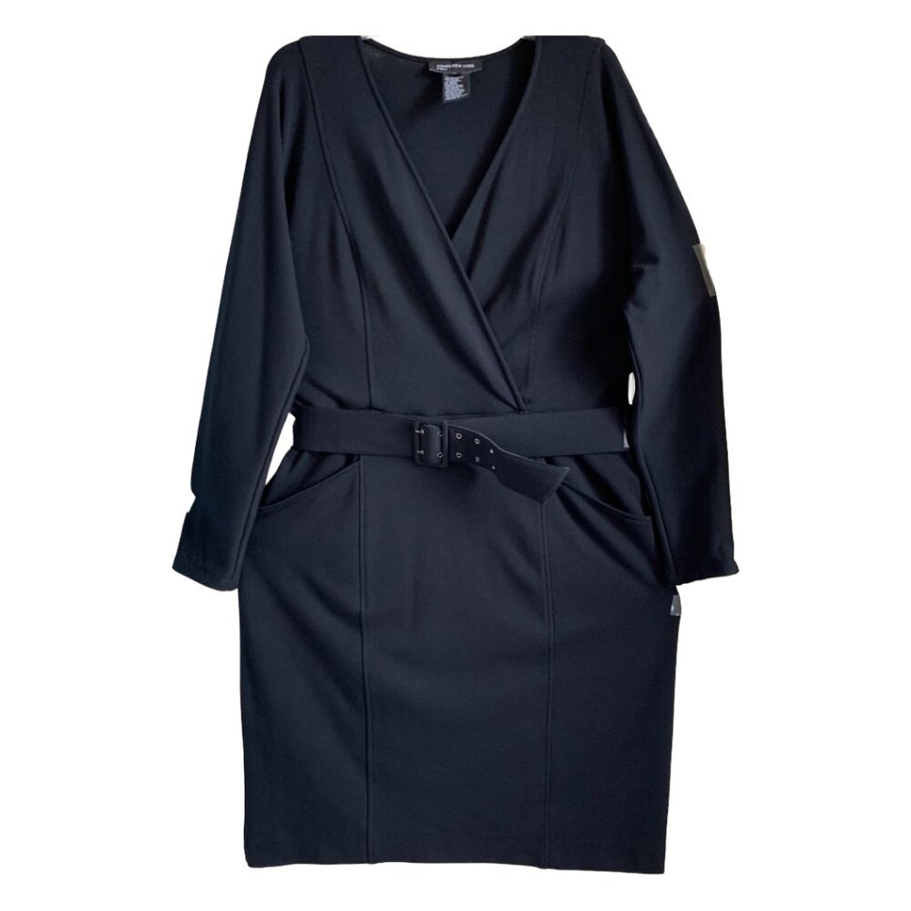 NWOT JONES NEW YORK Vintage Womens' Black Belted Long Sleeve Midi Dress Sz 16